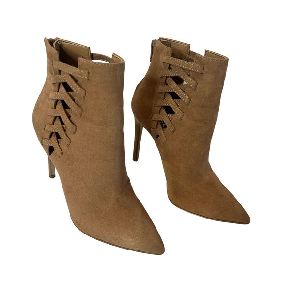 Aldo Women's Tuxedo Suede Pointed Toe‎ Ankle Boots Tan Size 5 - Picture 1 of 11